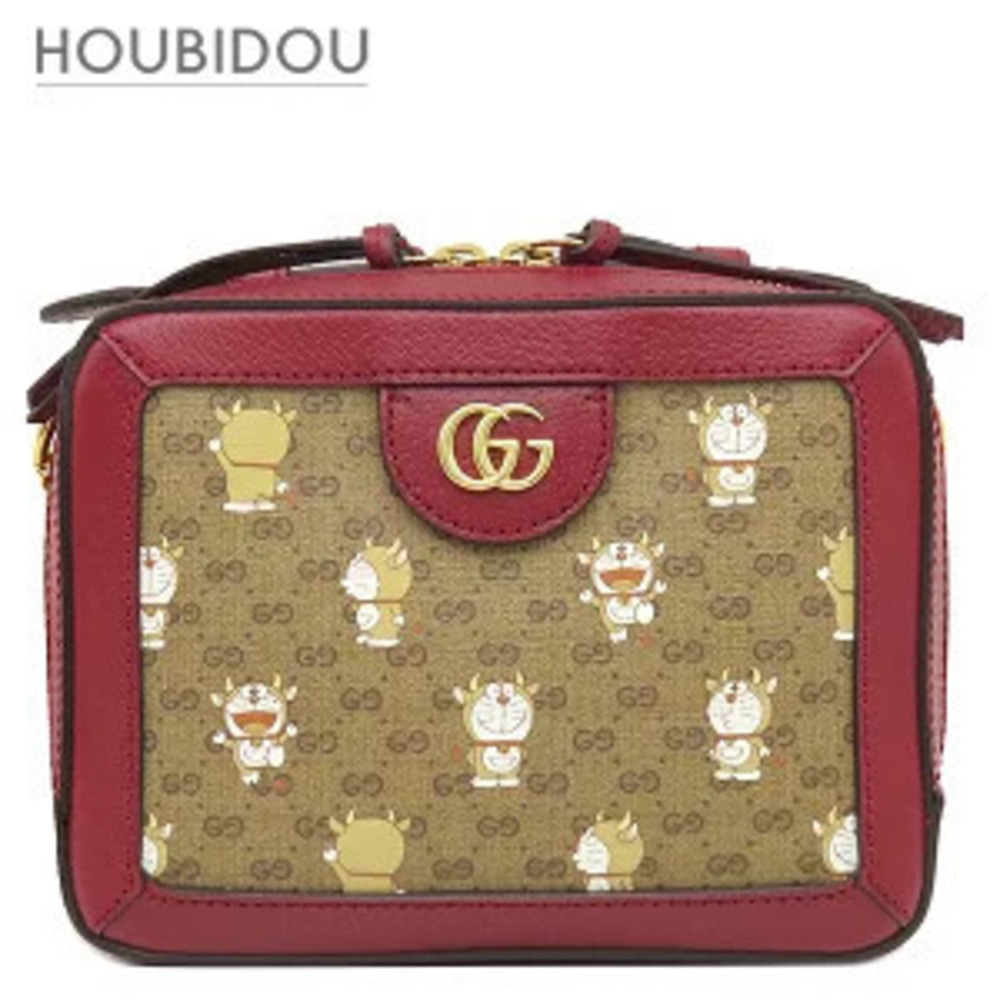 Gucci GG Marmont Shoulder Bag Doraemon Supreme Beige Cream x Ebony Red